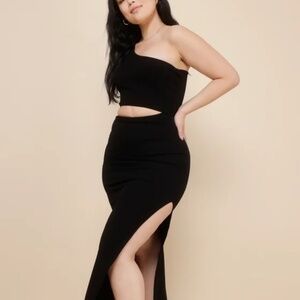 Lulu One shoulder, ribbed, black midi, dress size large